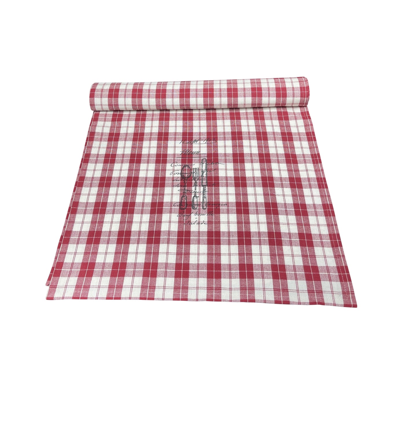 Bordløber Klara rødternet med print