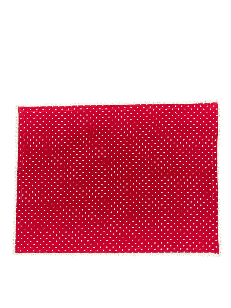 Placemat red with dots and lace