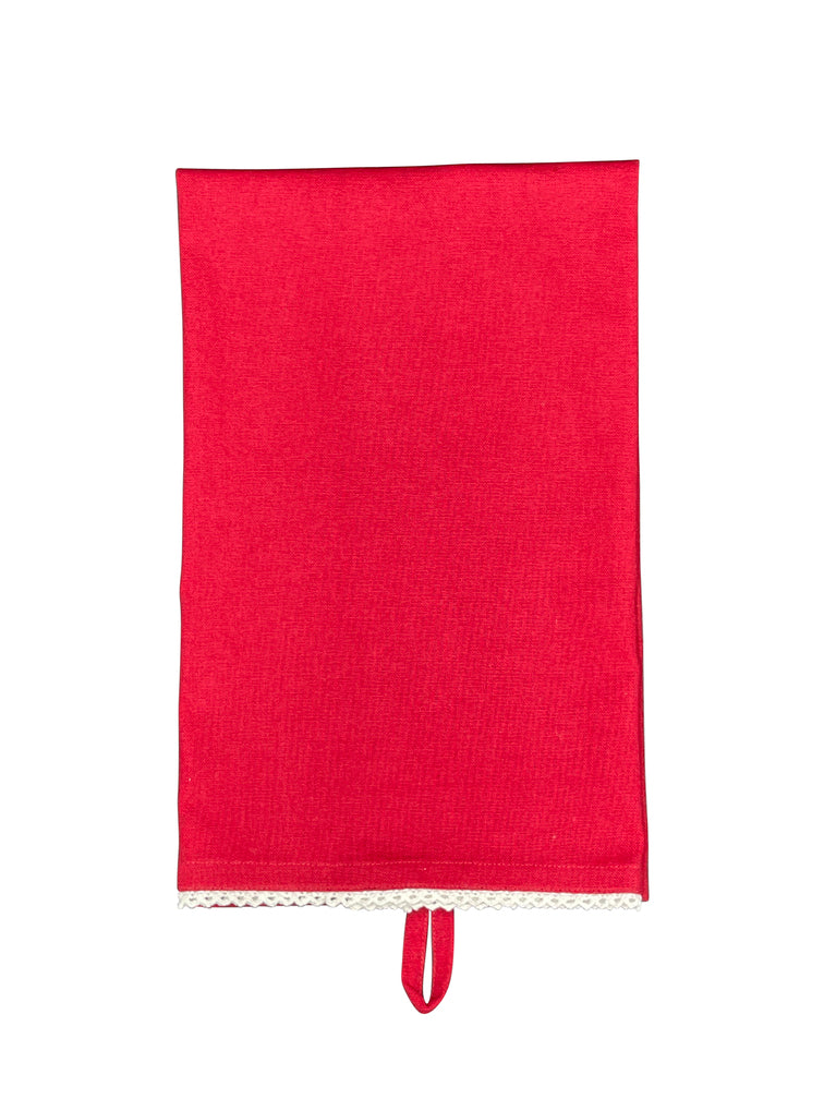 tea towel red and lace