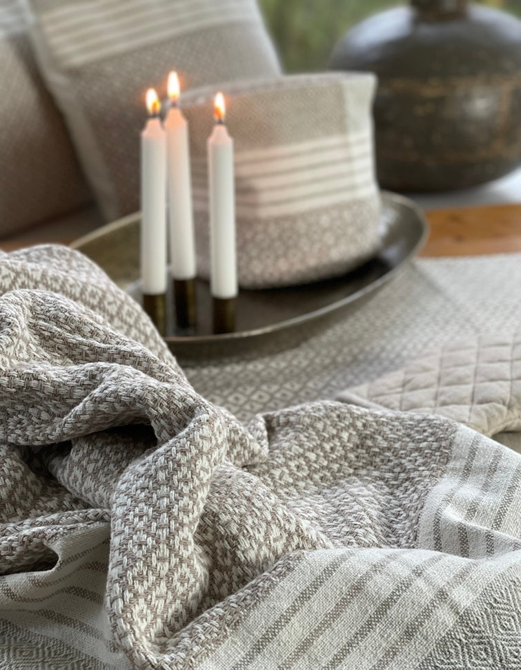 Blanket Olive Natural Blend with Fringes