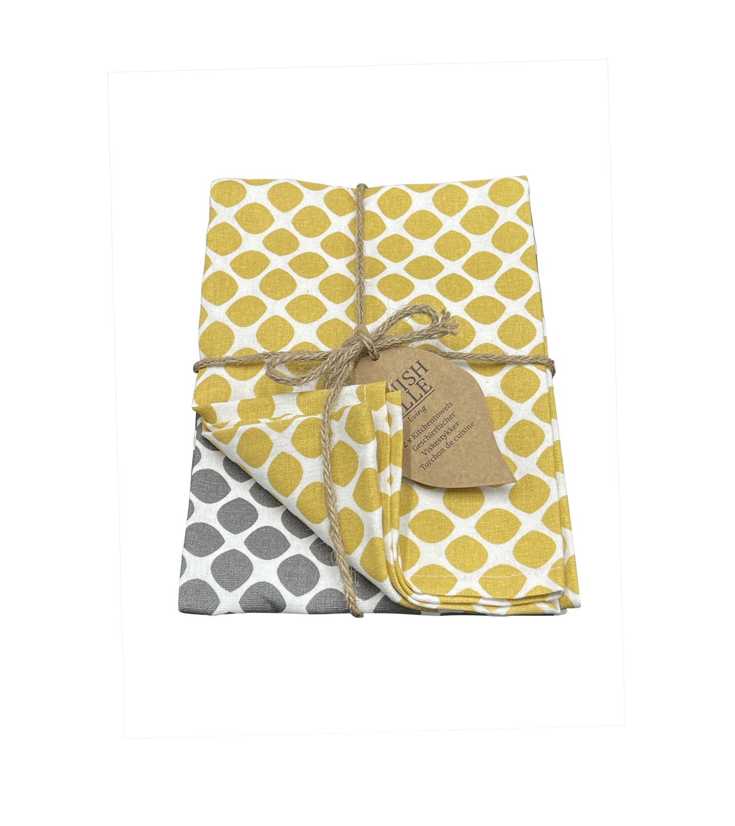 Tea Towel Dots Mustard and Dark Gray