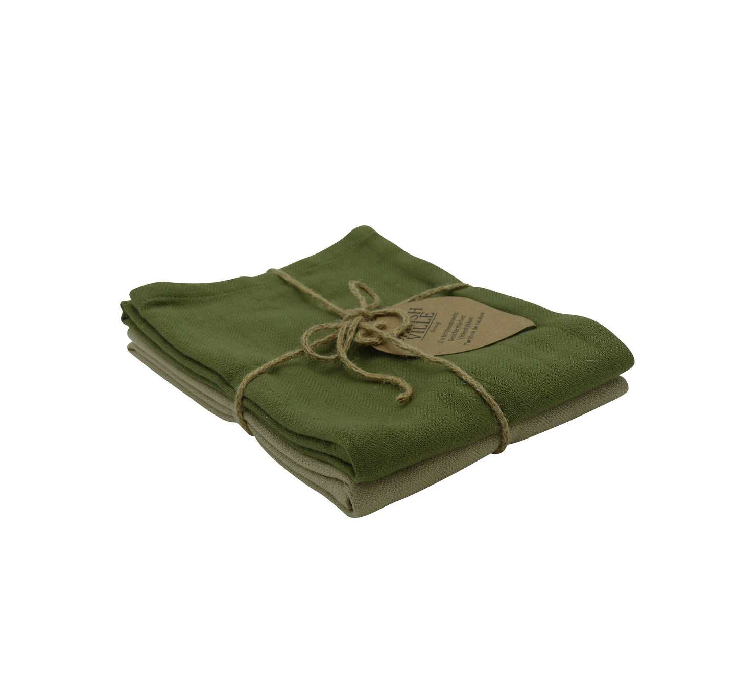 Herringbone Tea Towel, Sand/ Olive