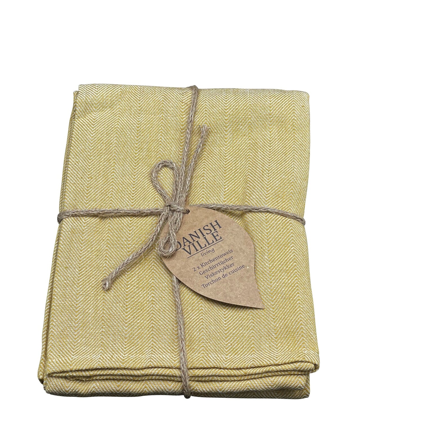 Herringbone tea towel, mustard/ white/ mustard, 2 pcs