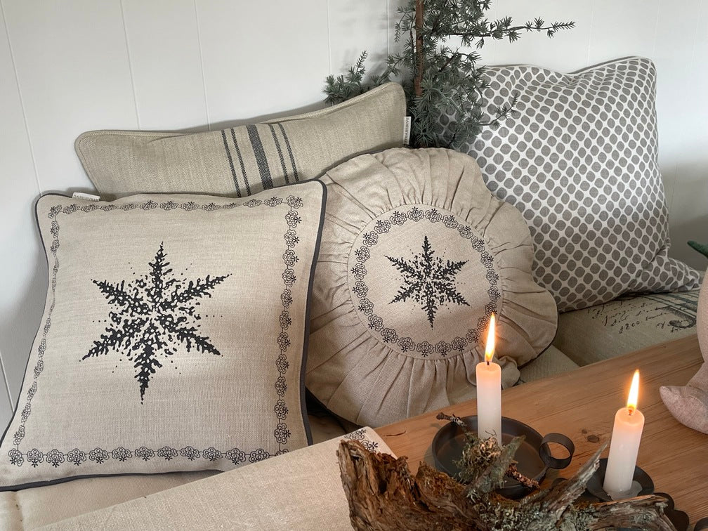 Cushion round jute snowflake incl. filling