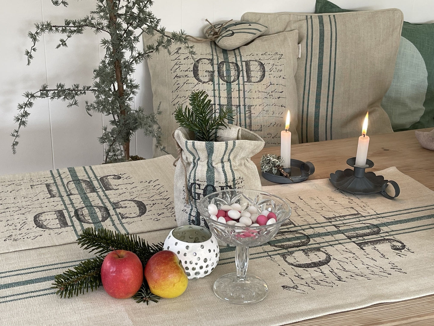 Beutel Jute grün GOD JUL