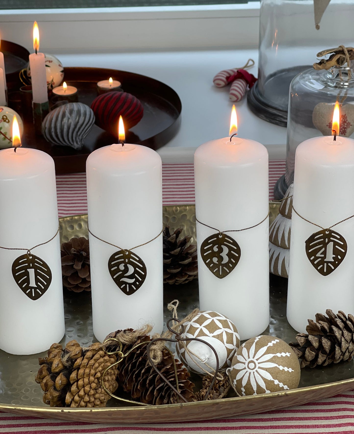 Advents-Blatt-Kerzenanhänger 1 bis 4, Gold