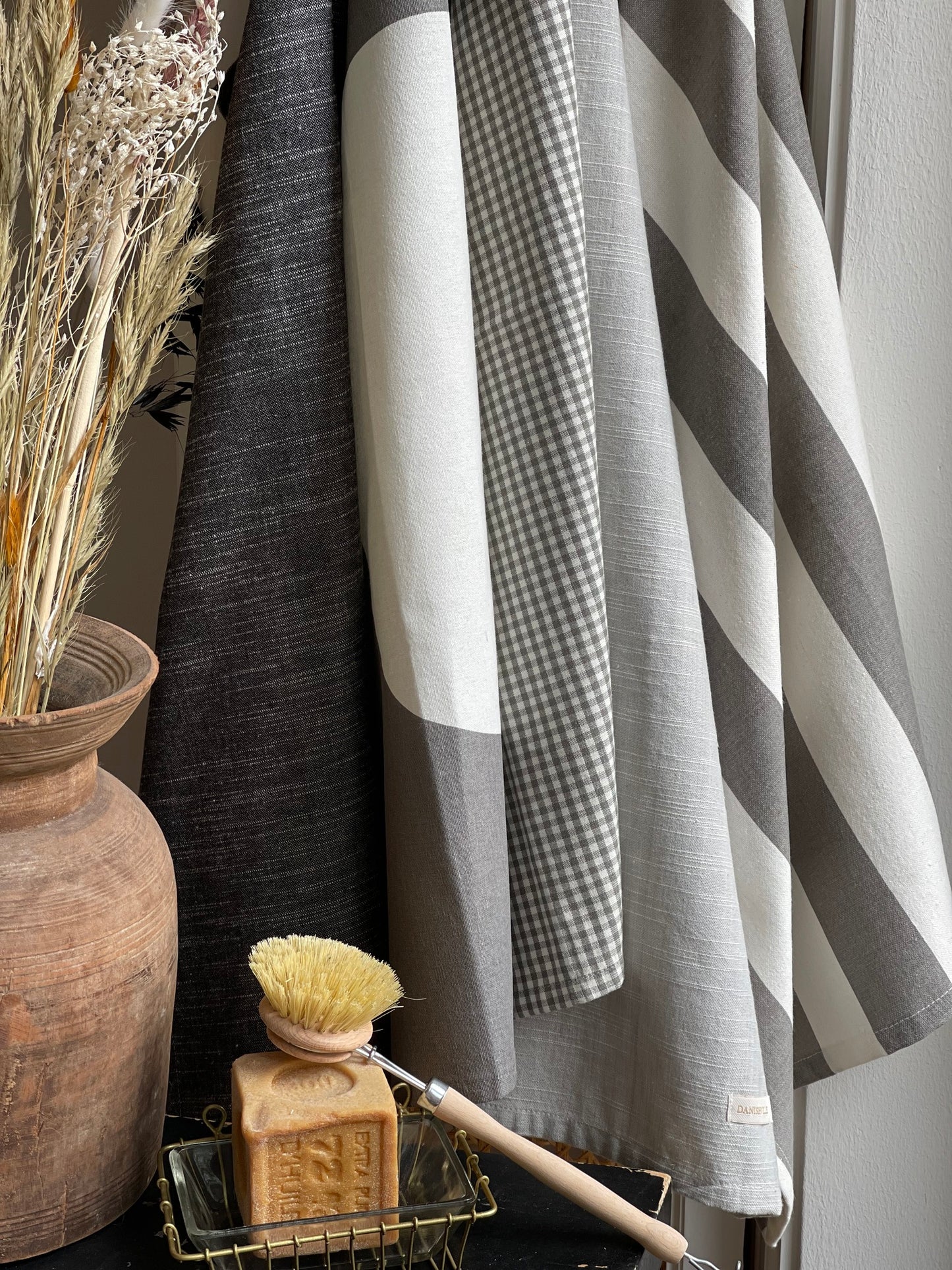 tea towel wide stripes gray