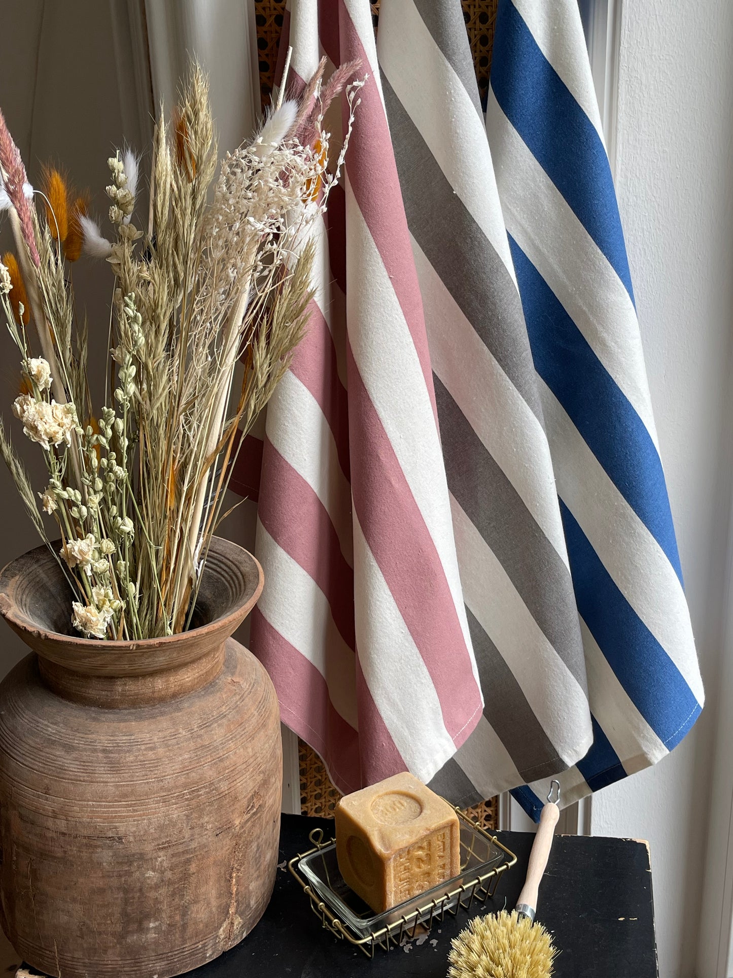 tea towel wide stripes blue