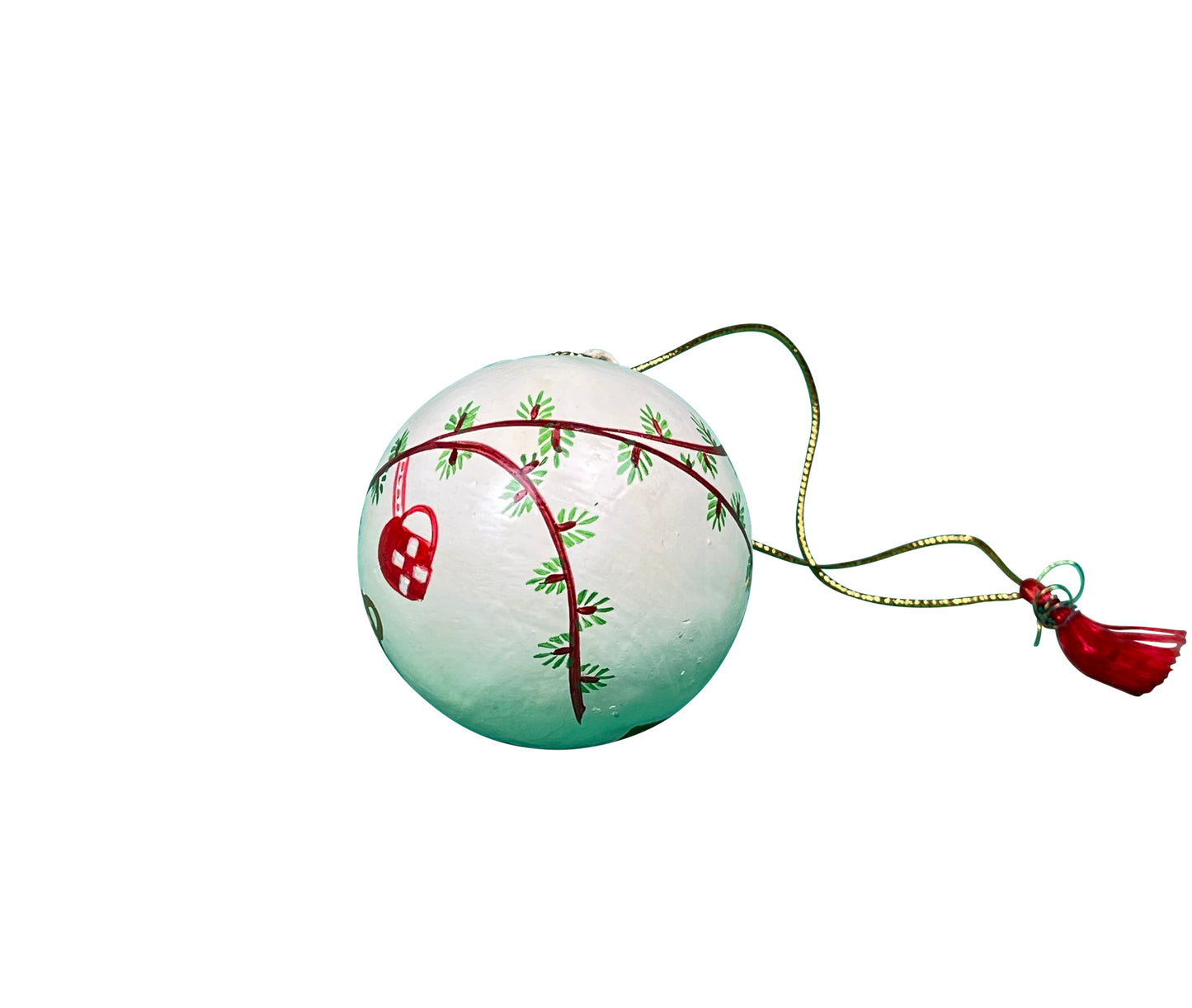 Ball fir branch, papier-mâché varnished, hand-painted